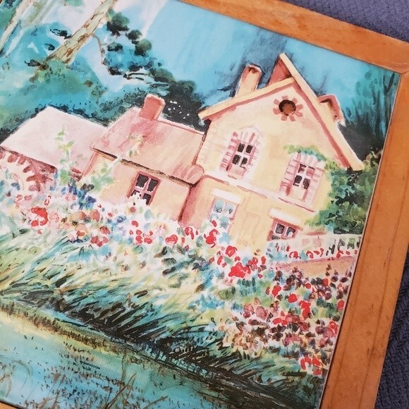 Dawna Barton  VTG 1992 Vandor Ceramic Tile Trivet Wall  Wood Framed Signed - Picture 2 of 4